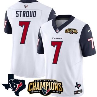 Men's Houston Texans #7 C.J. Stroud White Navy 2023 F.U.S.E. AFC South Champions Patch And Team Logo Patch Vapor Untouchable Limited Stitched Football Jerseys