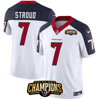 Men's Houston Texans #7 C.J. Stroud White Navy 2023 F.U.S.E. AFC South Champions Patch Limited Stitched Football Jersey