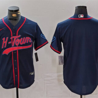 Men's Houston Texans Blank Navy With Patch Cool Base Stitched Baseball Jersey