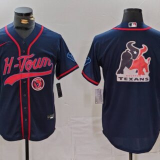 Men's Houston Texans Team Big Logo Navy With Patch Cool Base Stitched Baseball Jerseys