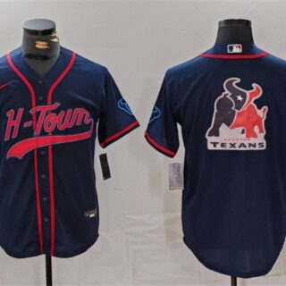 Men's Houston Texans Team Big Logo Navy With Patch Cool Base Stitched Baseball Jersey