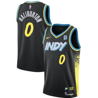 Men's Indiana Pacers #0 Tyrese Haliburton Black 2023-24 City Edition Stitched Basketball Jersey