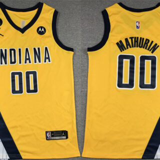 Men's Indiana Pacers #00 Bennedict Mathurin Yellow With NO.6 Patch Stitched Basketball Jersey