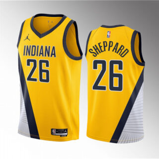 Men's Indiana Pacers #26 Ben Sheppard Yellow 2023 Draft Statement Edition Stitched Basketball JerseyS