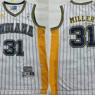 Men's Indiana Pacers #31 Reggie Miller White Throwback Stitched Jersey
