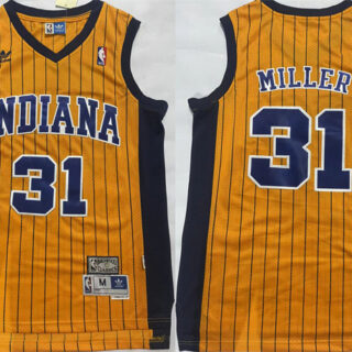 Men's Indiana Pacers #31 Reggie Miller Yellow Throwback Stitched Jersey