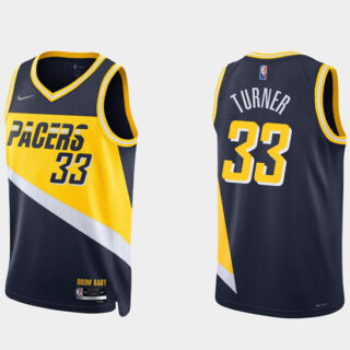Men's Indiana Pacers #33 Myles Turner 2021 22 Navy City Edition 75th Anniversary Stitched Basketball Jersey
