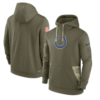 Men's Indianapolis Colts 2022 Olive Salute To Service Therma Performance Pullover Hoodie