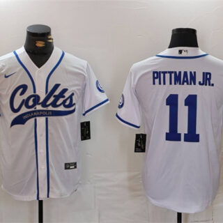 Men's Indianapolis Colts #11 Michael Pittman Jr. White Cool Base Stitched Baseball Jersey