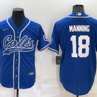 Men's Indianapolis Colts #18 Peyton Manning Royal Cool Base Stitched Baseball Jersey