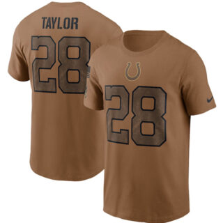 Men's Indianapolis Colts #28 Jonathan Taylor 2023 Brown Salute To Service Name & Number T-Shirt