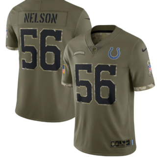Men's Indianapolis Colts #56 Quenton Nelson Olive 2022 Salute To Service Limited Stitched Jersey
