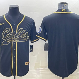 Men's Indianapolis Colts Blank Black Gold With Patch Cool Base Stitched Baseball Jersey