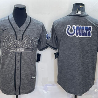 Men's Indianapolis Colts Grey Team Big Logo With Patch Cool Base Stitched Baseball Jersey