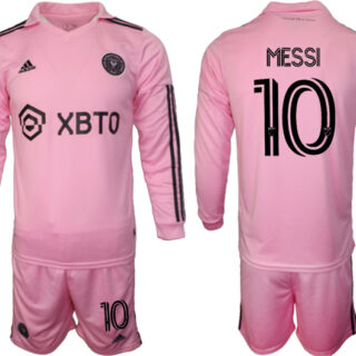 Men's Inter Miami CF #10 Lionel Messi 2023 24 Pink Home Soccer Jersey Suit