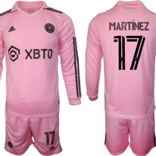 Men's Inter Miami CF #17 Martinez 2023 24 Pink Home Soccer Jersey Suit