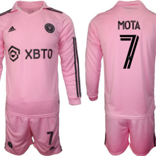 Men's Inter Miami CF #7 Mota 2023 24 Pink Home Soccer Jersey Suit