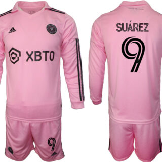 Men's Inter Miami CF #9 Luis Suarez 2023 24 Pink Home Soccer Jersey Suit