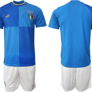 Men's Italy Custom Blue Home Soccer Jersey Suit