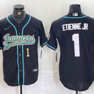 Men's Jacksonville Jaguars #1 Travis Etienne Jr. Black With Patch Cool Base Stitched Baseball Jerseys