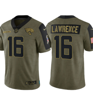 Men's Jacksonville Jaguars #16 Trevor Lawrence 2021 Olive Salute To Service Limited Stitched Jersey