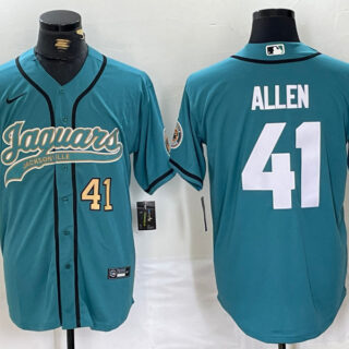 Men's Jacksonville Jaguars #41 Josh Allen Teal With Patch Cool Base Stitched Baseball Jerseys
