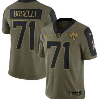 Men's Jacksonville Jaguars #71 Tony Boselli 2021 Olive Salute To Service Limited Stitched Jersey