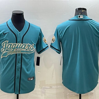Men's Jacksonville Jaguars Blank Teal With Patch Cool Base Stitched Baseball Jersey