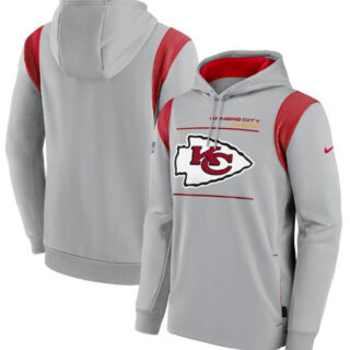 Men's Kansas City Chiefs 2021 Grey Sideline Logo Performance Pullover Hoodie
