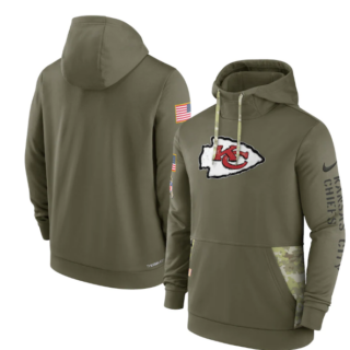 Men's Kansas City Chiefs 2022 Olive Salute To Service Therma Performance Pullover Hoodie
