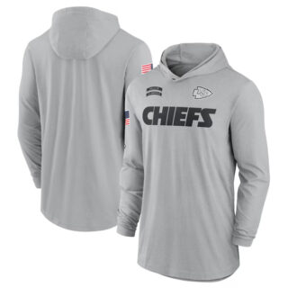 Men's Kansas City Chiefs 2024 Gray Salute To Service Lightweight Performance Long Sleeve Hooded T-Shirt