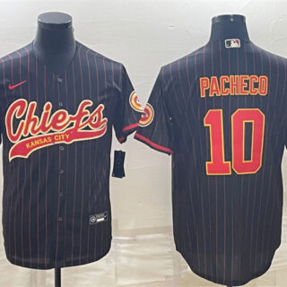 Men's Kansas City Chiefs #10 Isiah Pacheco Black With Patch Cool Base Stitched Baseball Jersey