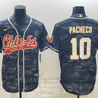 Men's Kansas City Chiefs #10 Isiah Pacheco Grey Camo With Patch Cool Base Stitched Baseball Jersey