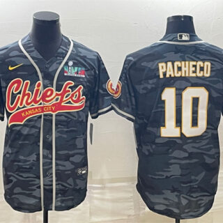 Men's Kansas City Chiefs #10 Isiah Pacheco Grey Camo With Super Bowl LVII Patch Cool Base Stitched Baseball Jersey