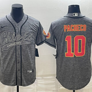 Men's Kansas City Chiefs #10 Isiah Pacheco Grey With Patch Cool Base Stitched Baseball Jersey