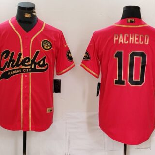 Men's Kansas City Chiefs #10 Isiah Pacheco Red Gold Cool Base Stitched Baseball Jersey
