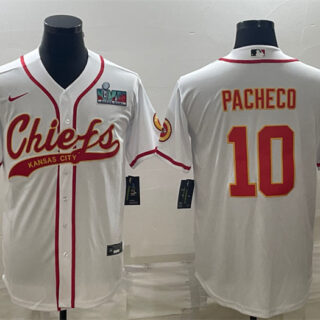 Men's Kansas City Chiefs #10 Isiah Pacheco White With Super Bowl LVII Patch Cool Base Stitched Baseball Jersey