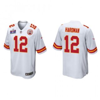 Men's Kansas City Chiefs #12 Mecole Hardman White Super Bowl LVIII Game Jersey