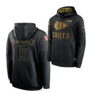 Men's Kansas City Chiefs #15 Patrick Mahomes 2020 Salute To Service Black Sideline Performance Pullover Hoodie