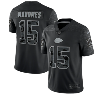 Men's Kansas City Chiefs #15 Patrick Mahomes Black Reflective Limited Stitched Football Jersey