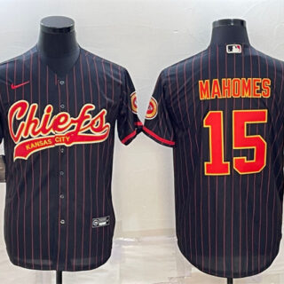 Men's Kansas City Chiefs #15 Patrick Mahomes Black With Patch Cool Base Stitched Baseball Jersey
