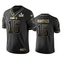 Men's Kansas City Chiefs #15 Patrick Mahomes II Black Golden 2021 Super Bowl LV Jersey