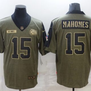 Men's Kansas City Chiefs #15 Patrick Mahomes Nike Olive 2021 Salute To Service Limited Player Jersey