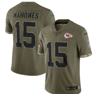 Men's Kansas City Chiefs #15 Patrick Mahomes Olive 2022 Salute To Service Limited Stitched Jersey