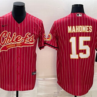 Men's Kansas City Chiefs #15 Patrick Mahomes Red With Patch Cool Base Stitched Baseball Jersey