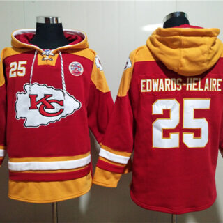 Men's Kansas City Chiefs #25 Clyde Edwards-Helaire Red Lace-Up Pullover Hoodie