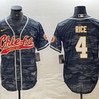 Men's Kansas City Chiefs #4 Rashee Rice Grey Camo Cool Base Stitched Baseball Jersey