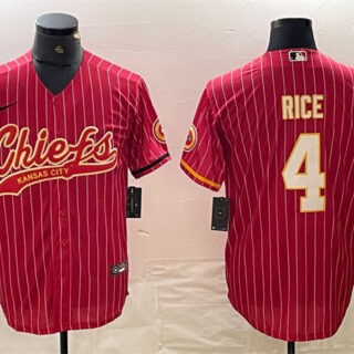 Men's Kansas City Chiefs #4 Rashee Rice Red Cool Base Stitched Baseball Jersey