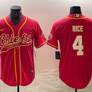 Men's Kansas City Chiefs #4 Rashee Rice Red Cool Base Stitched Baseball Jerseys