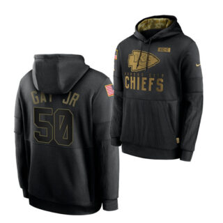 Men's Kansas City Chiefs #50 Willie Gay Jr. 2020 Salute To Service Black Sideline Performance Pullover HoodieMen's Hoodie